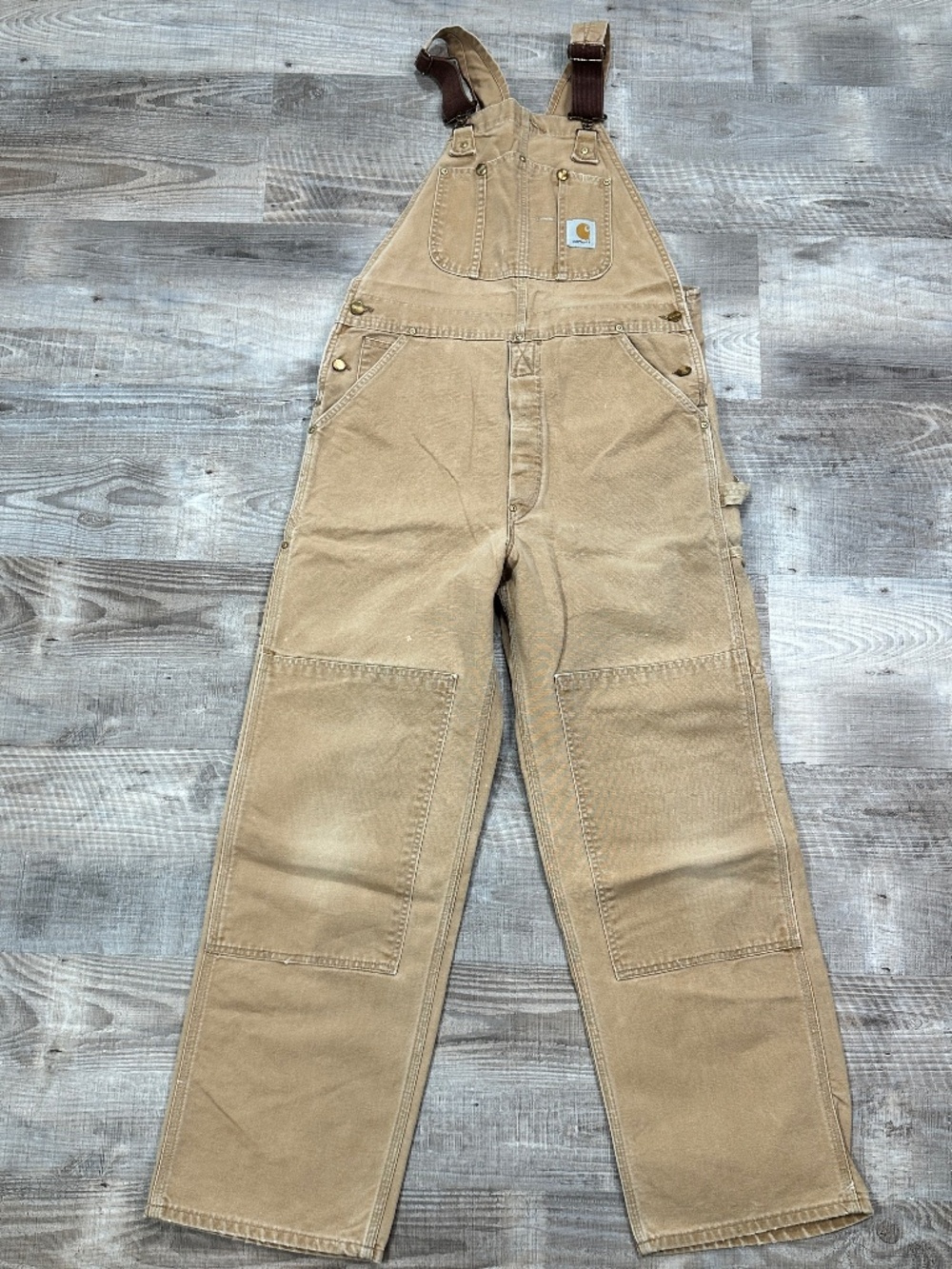 Carhartt Vintage Y2K Double Knee Duck Bib Carpenter Overalls Brown Sz 36x32 USA